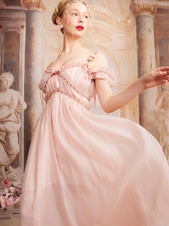 Lacemade Dresses & Skirts - Blush Pink Off-Shoulder Dress with Floral Trim (Aurora Lacemade new with tag)